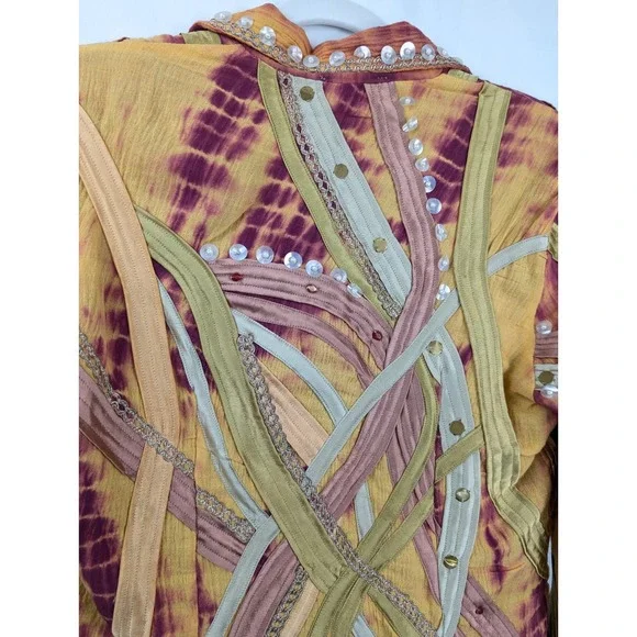 Vintage Y2K Womens Beaded Quilted Jacket Size XS Cottagecore Boho Indie Tapestry - Picture 8 of 9